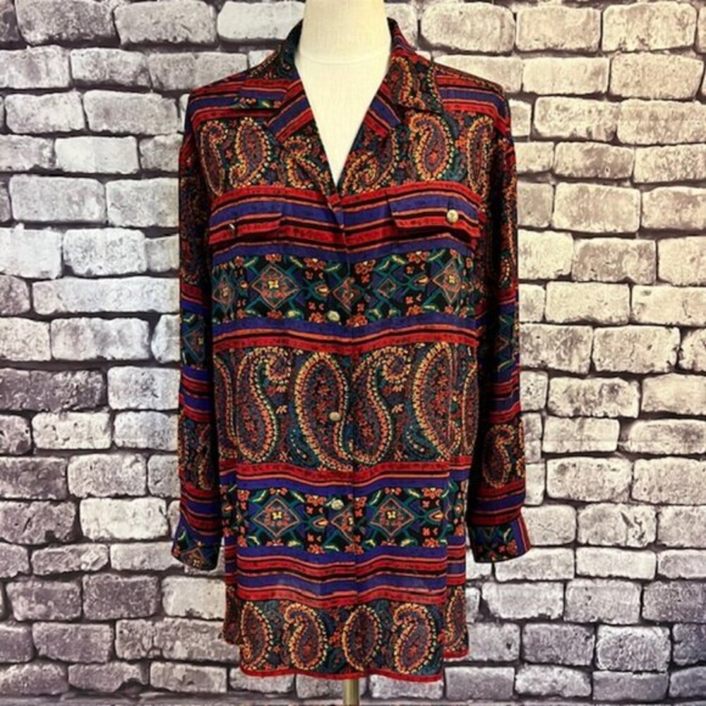 SK & Company Vintage Multicolored Button Down Blouse Size L